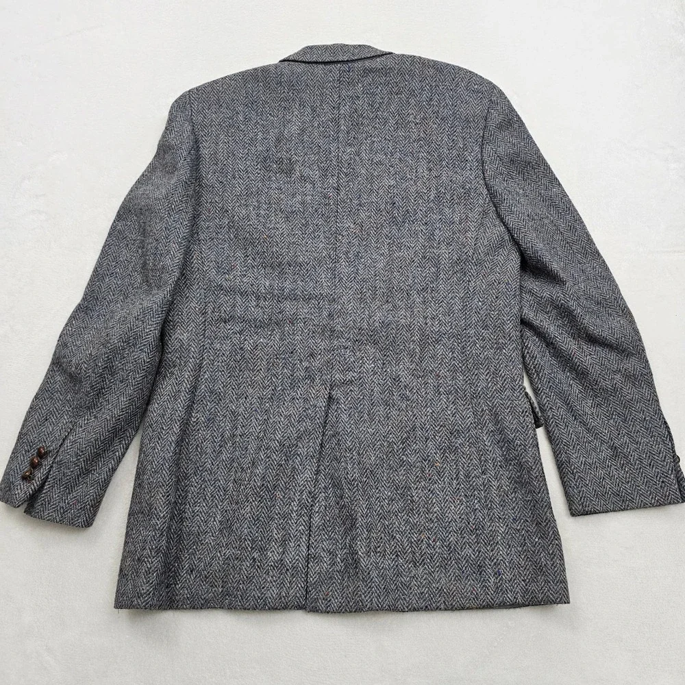 Club Room Harris Tweed Blazer Mens 40R Blue Gray Herringbone Wool Sport Coat Ivy